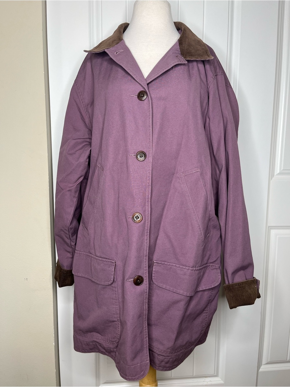 LL Bean Field Coat Barn Coat Womens Plus 3X Chore Jacket Purple Flannel Lined
